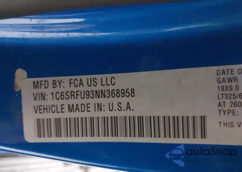 2022 Ram 1500 Trx 4X4 5'7 Box from USA, damaged, VIN 1C6SRFU93NN368958